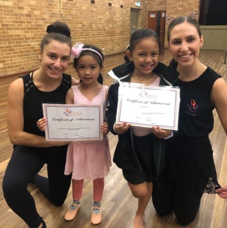 N2 Dance Productions teachers posing with award winning students in Ermington community hall